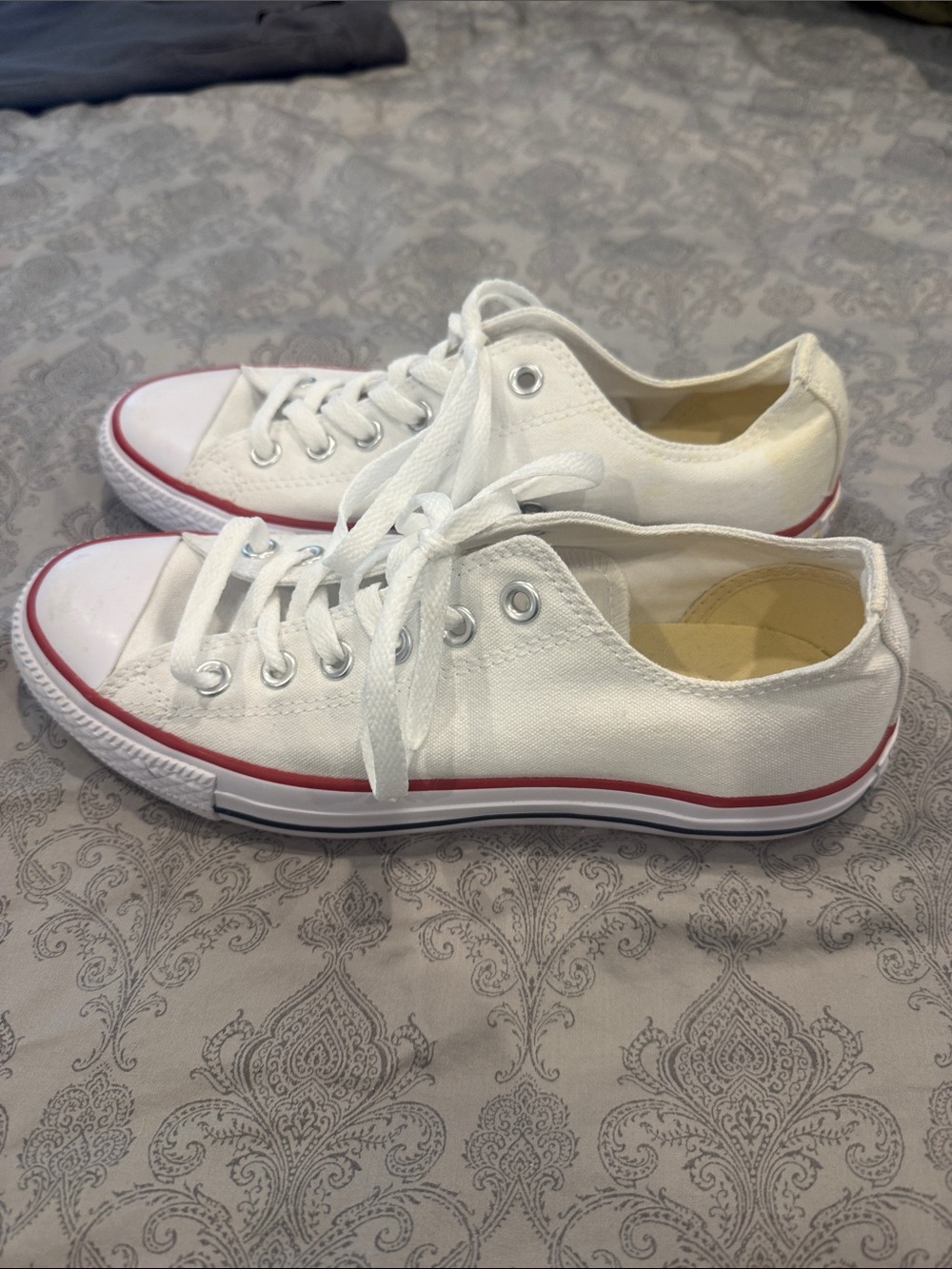 Converse White Canvas Low-Top Sneakers with Red Stripe